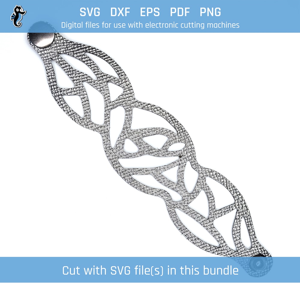 Fragments Pattern SVG bracelet bundle demo 7 Example of leather bracelet cut from SVG design file in this bundle.